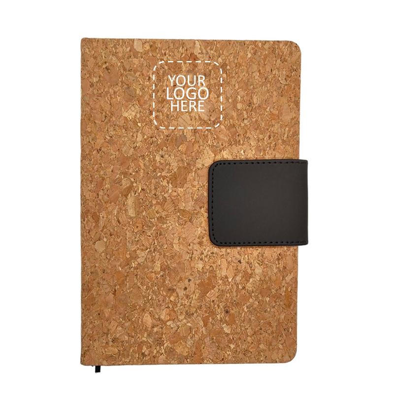 Eco-Friendly Cork Not Notebook With PU Magnetic Closure & Pen Loop With Logo